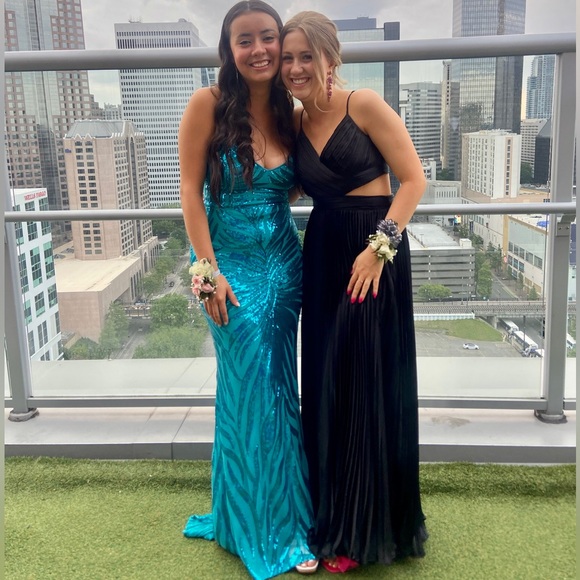 LULUS PROM DRESS - Sparkle 'til Dawn Teal Blue Sequin Lace-Up Mermaid Maxi Dress - Picture 11 of 11